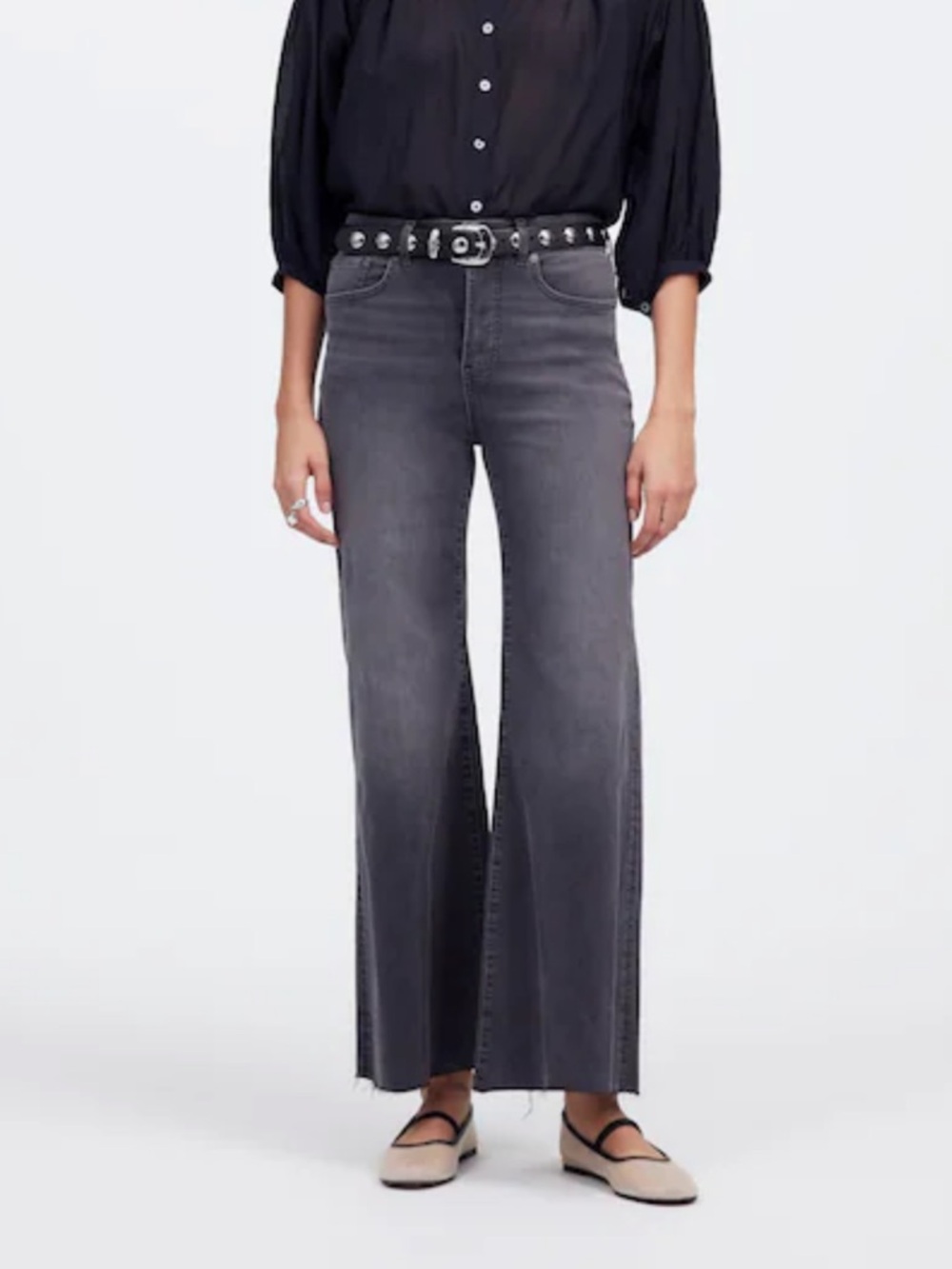 Madewell Wide Leg Cropped Flare Black Jeans